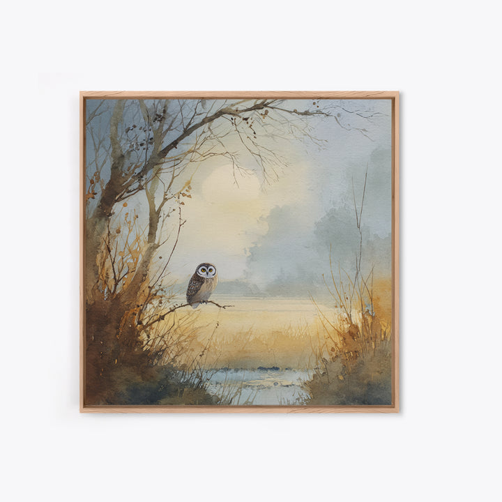 Owl in Moonlit Branches Canvas Print, Nature Art, Living Room Decor, Nature, Ocean Art, Bird Wall Art, Nature Wall Art, NAT-1x1-19