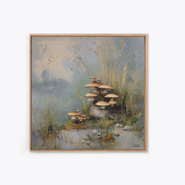 Mushroom Cluster in Enchanted Woodland Canvas Print, Nature Art, Watercolor Painting, Living Room Decor, Fine Art, Nature, NAT-1x1-31