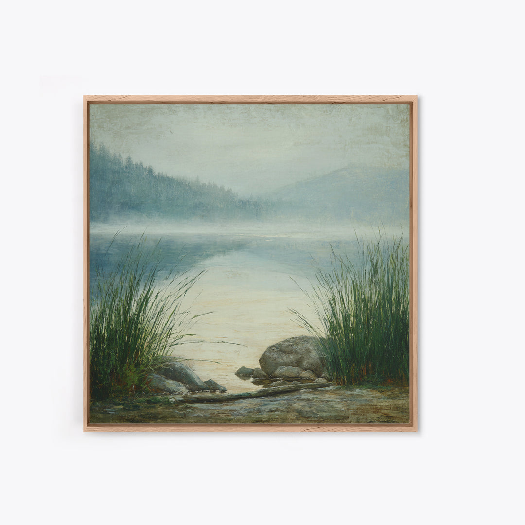 Misty Mountain Lake Framed Canvas Print, Nature Art, Fine Art Print, Living Room Decor, Watercolor Art, Nature, Poster, NAT-1x1-53
