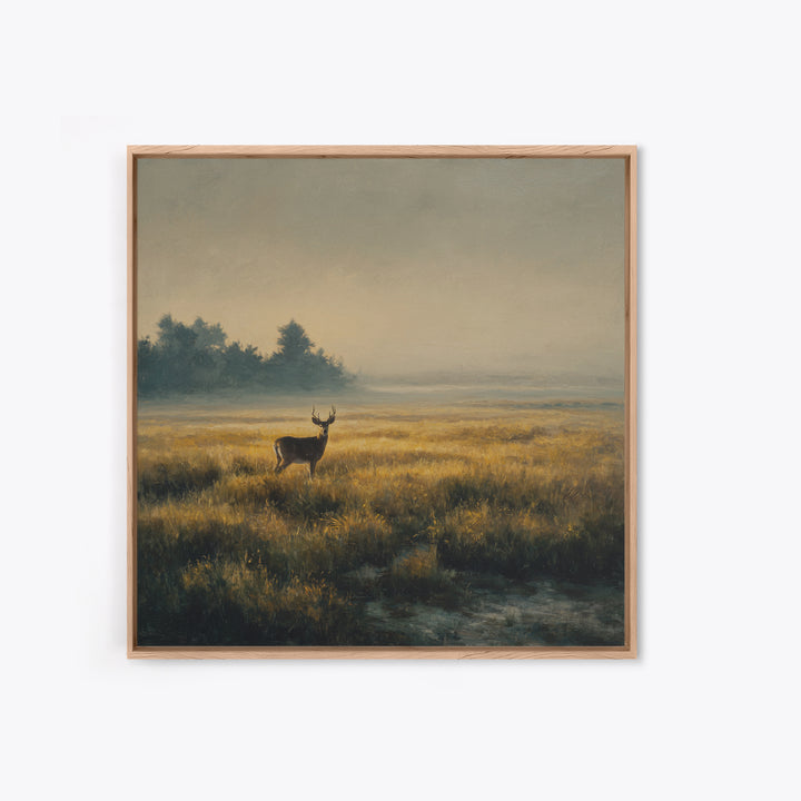 Deer Standing in a Golden Field Framed Canvas Print, Nature Art, Floral, Living Room Decor, Fine Art, Nature, Moss Art, NAT-1x1-56