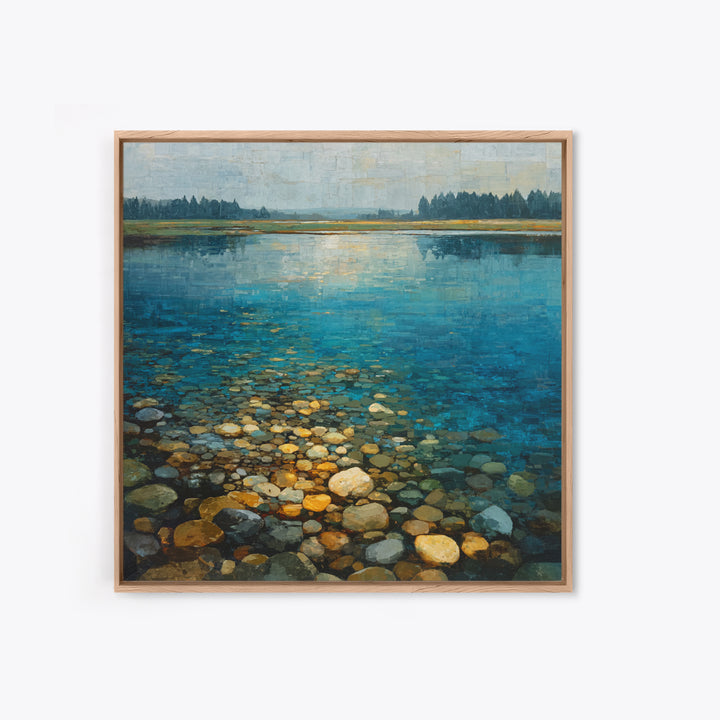 River Stones under Clear Shallow Water Framed Canvas Print, Nature Art, Mountain Art, Living Room Decor, Oil Painting, Nature, NAT-1x1-61