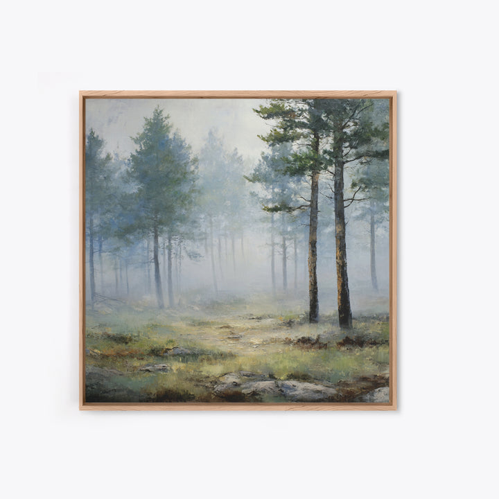 Moody Pine Forest Framed Canvas Print, Nature Art, Gallery Decor, Living Room Decor, Oil Painting, Nature, Contemporary Art, NAT-1x1-65