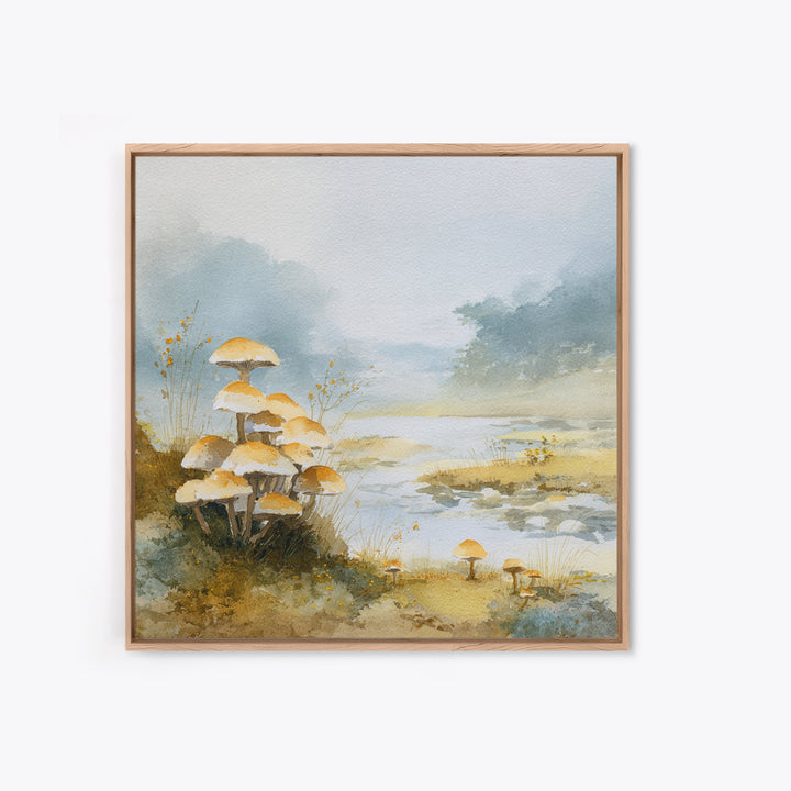 Mushroom Cluster in Enchanted Woodland Framed Canvas Print, Nature Art, Artwork, Living Room Decor, Fine Art, Nature, NAT-1x1-7