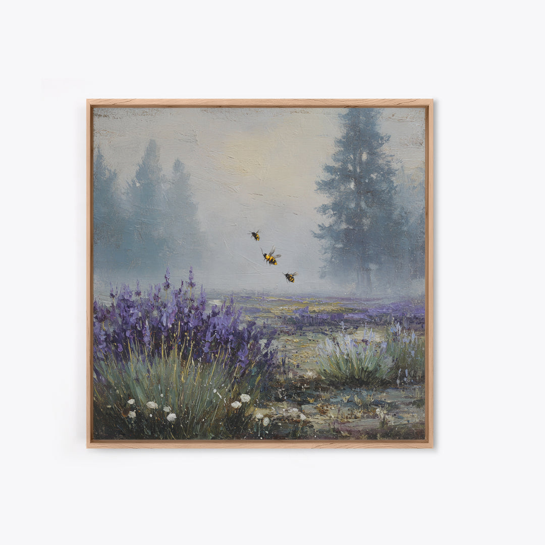 Bees Circling Lavender Blossoms Framed Canvas Print, Nature Art, Ocean Art, Living Room Decor, Fine Art, Nature, Art Print, NAT-1x1-71