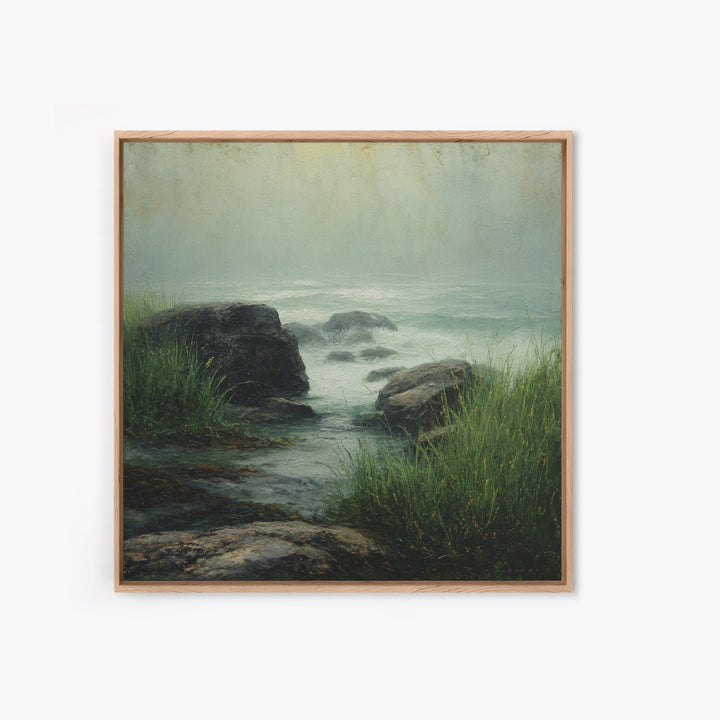 Waterfall Hidden Among Dark Green Rocks Canvas Print, Nature Art, Modern Decor, Living Room Decor, Fine Art, Nature, Home Decor, NAT-1x1-75