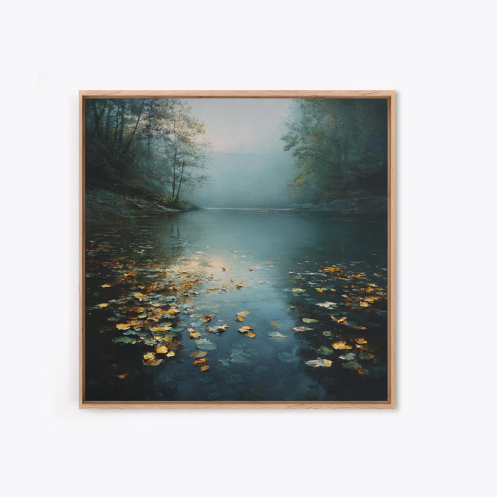 Autumn Leaves Floating on Quiet Stream Framed Canvas Print, Nature Art, Gallery Decor, Living Room Decor, Fine Art, Nature, NAT-1x1-78