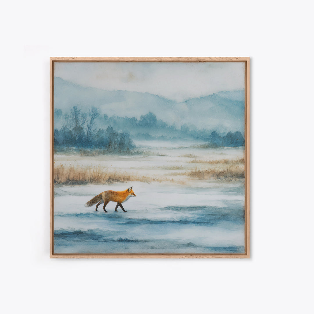 Fox Crossing a Snowy Forest Clearing Canvas Print, Nature Art, Neutral Decor, Living Room Decor, Fine Art, Nature, Wall Art, NAT-1x1-82