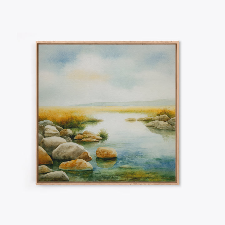 River Stones under Clear Shallow Water Canvas Print, Nature Art, Boho Decor, Living Room Decor, Fine Art, Nature, Wall Decor, NAT-1x1-85
