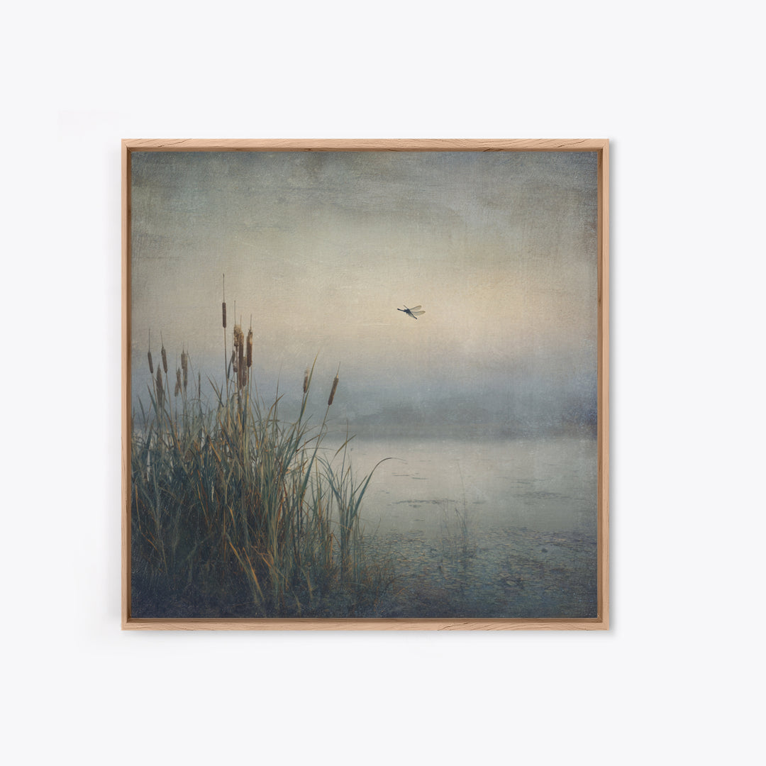Dragonfly over a Pond with Reeds Canvas Print, Nature Art, Nature Wall Art, Living Room Decor, Fine Art, Nature, NAT-1x1-90