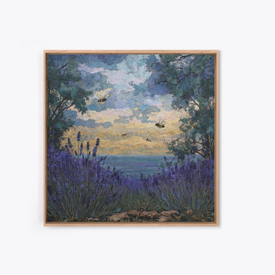 Bees Circling Lavender Blossoms Canvas Print, Nature Art, Neutral Decor, Living Room Decor, Fine Art, Nature, Wall Art, NAT-1x1-95