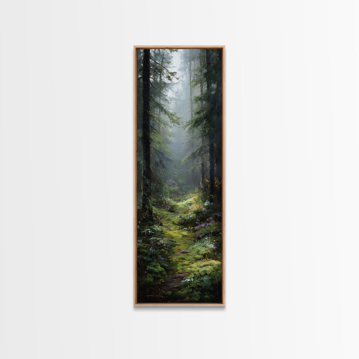 Sunlit Forest Path Canvas Print, Nature Art, Statement Artwork, Living Room Decor, Oil Painting, Nature, Wall Decor, Mushroom, NAT-1x3-13