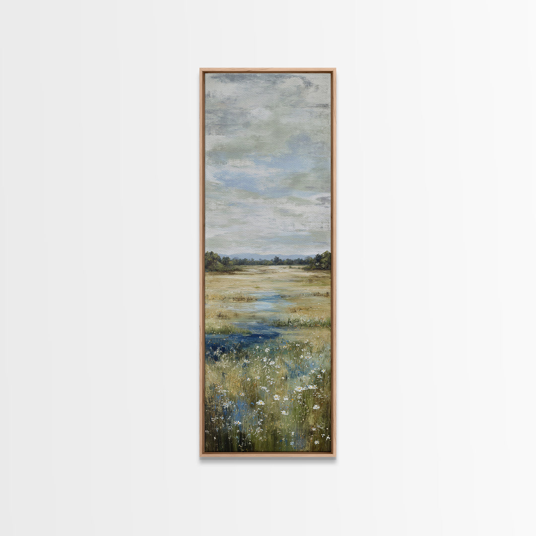Wildflower Meadow under Soft Summer Sky Canvas Print, Nature Art, Ocean Art, Living Room Decor, Fine Art, Nature, Art Print, NAT-1x3-14