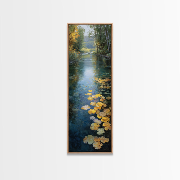 Autumn Leaves Floating on Quiet Stream Canvas Print, Nature Art, Bird Wall Art, Living Room Decor, Fine Art, Nature, NAT-1x3-18