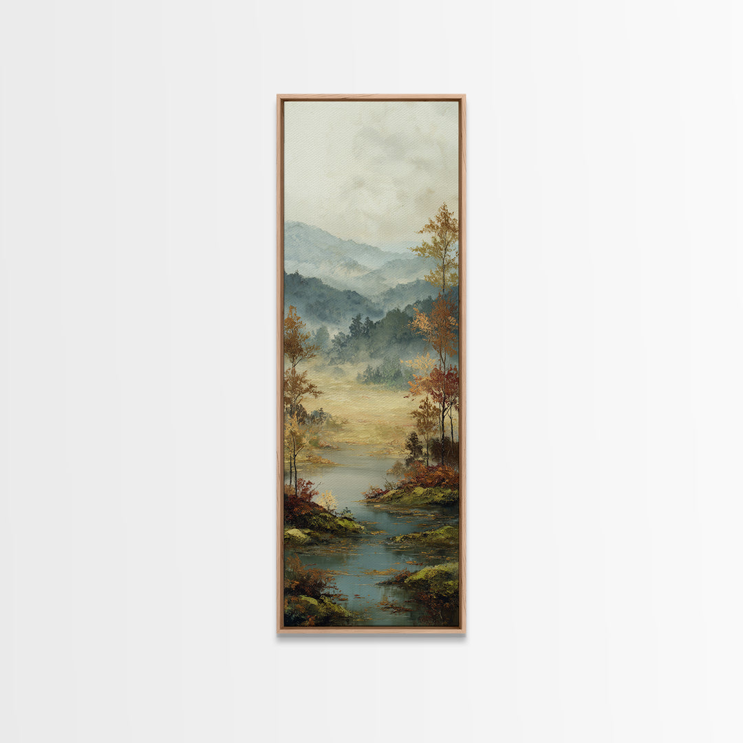 Autumn Leaves Floating on Quiet Stream Canvas Print, Nature Art, Bird Wall Art, Living Room Decor, Fine Art, Nature, NAT-1x3-42