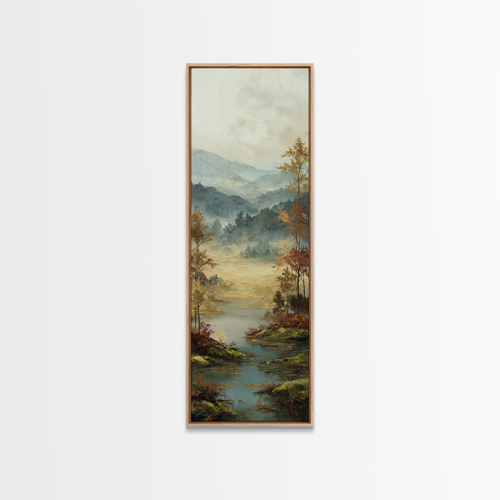 Autumn Leaves Floating on Quiet Stream Canvas Print, Nature Art, Bird Wall Art, Living Room Decor, Fine Art, Nature, NAT-1x3-42