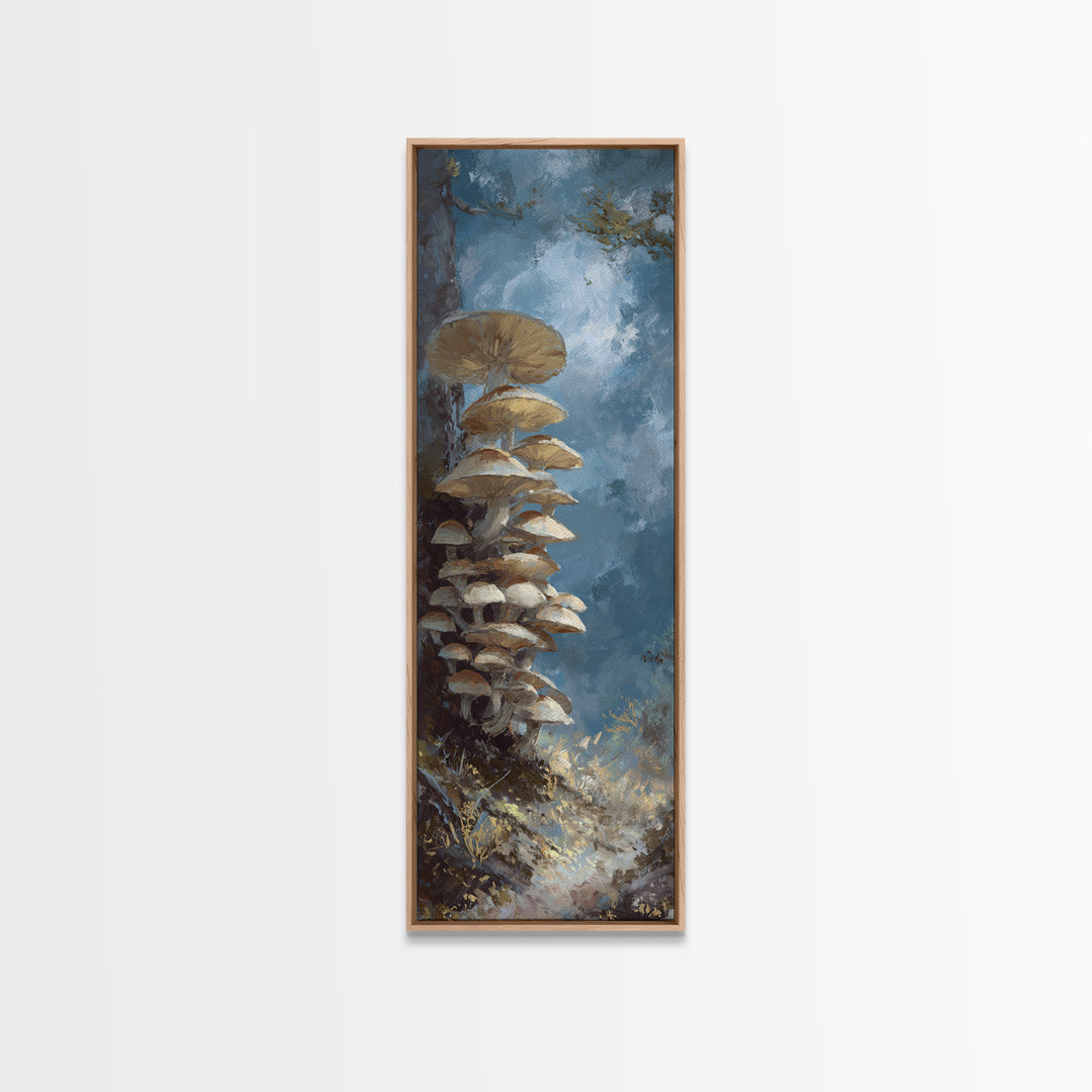 Mushroom Cluster in Enchanted Woodland Canvas Print, Nature Art, Wall Hangings, Living Room Decor, Nature, Stained Glass Art, NAT-1x3-43