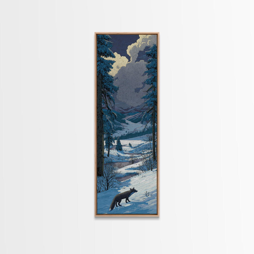 Fox Crossing a Snowy Forest Clearing Framed Canvas Print, Nature Art, Nature Wall Art, Living Room Decor, Fine Art, Nature, NAT-1x3-46