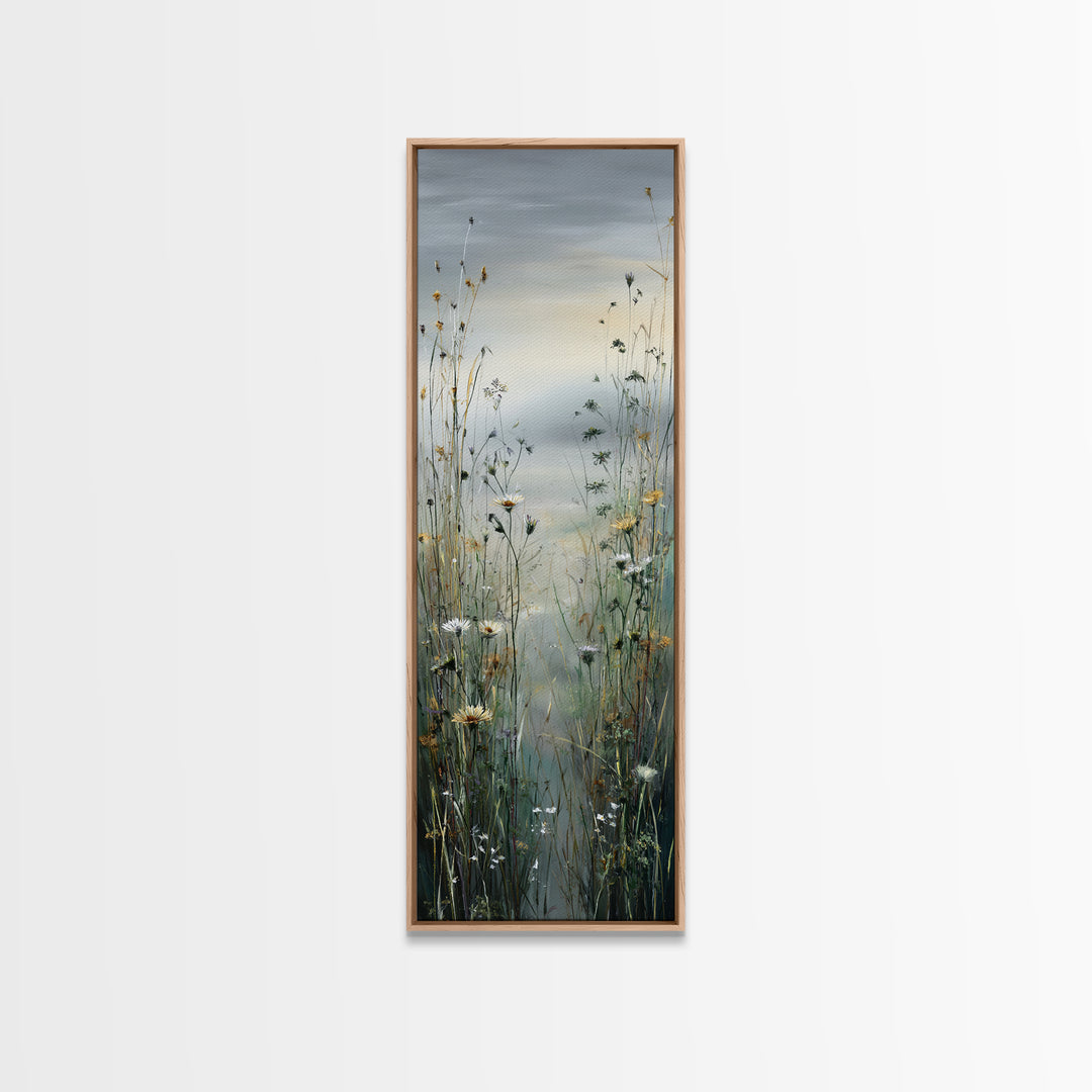 Sunrise Through Tall Grass and Wildflowers Framed Canvas Print, Nature Art, Living Room Decor, Watercolor Art, Nature, NAT-1x3-47