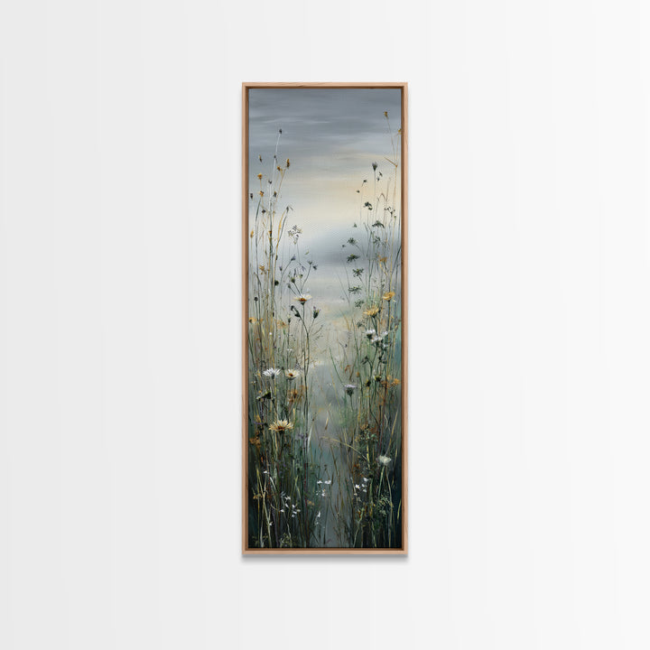 Sunrise Through Tall Grass and Wildflowers Framed Canvas Print, Nature Art, Living Room Decor, Watercolor Art, Nature, NAT-1x3-47