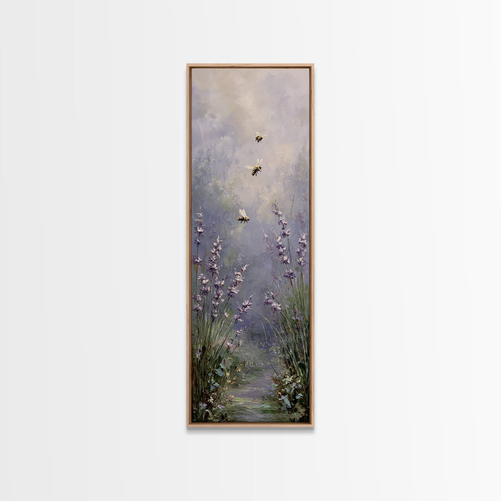 Bees Circling Lavender Blossoms Canvas Print, Nature Art, Framed Art, Living Room Decor, Fine Art, Nature, Botanical Art, NAT-1x3-59