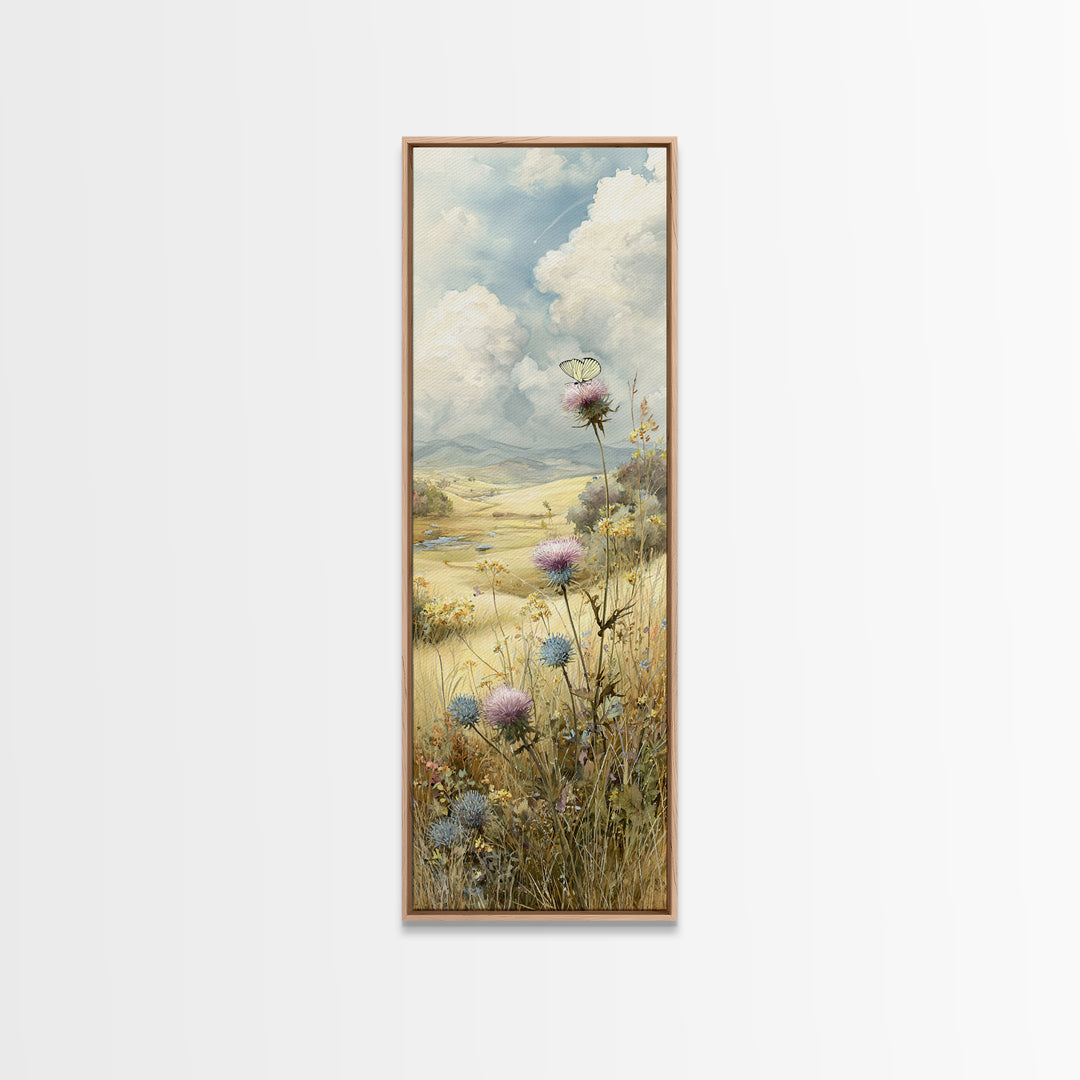 Butterfly Resting on a Blooming Thistle Framed Canvas Print, Nature Art, Floral, Living Room Decor, Fine Art, Nature, NAT-1x3-64
