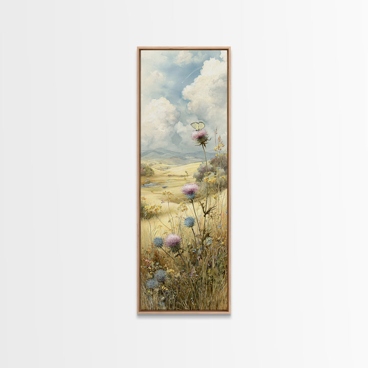 Butterfly Resting on a Blooming Thistle Framed Canvas Print, Nature Art, Floral, Living Room Decor, Fine Art, Nature, NAT-1x3-64