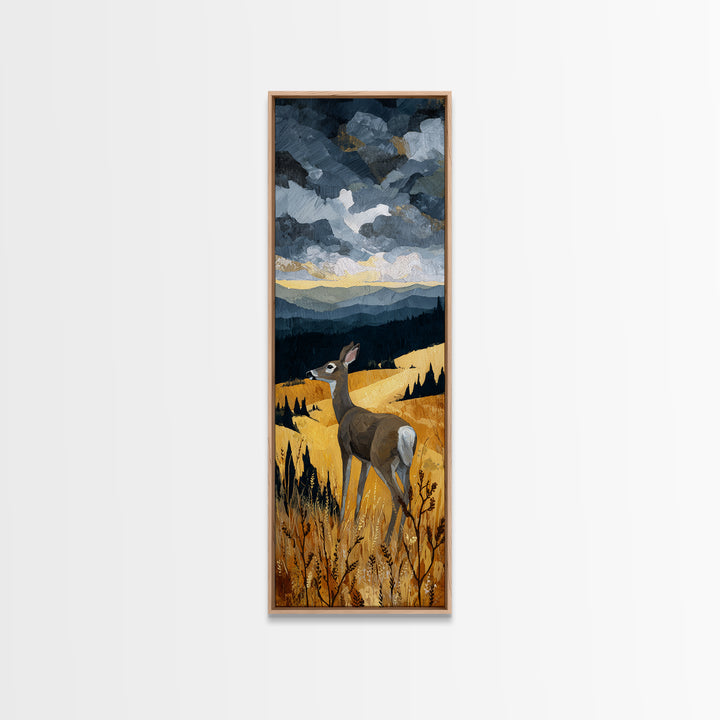 Deer Standing in a Golden Field Canvas Print, Nature Art, Artwork, Living Room Decor, Fine Art, Nature, Landscape Art, NAT-1x3-68