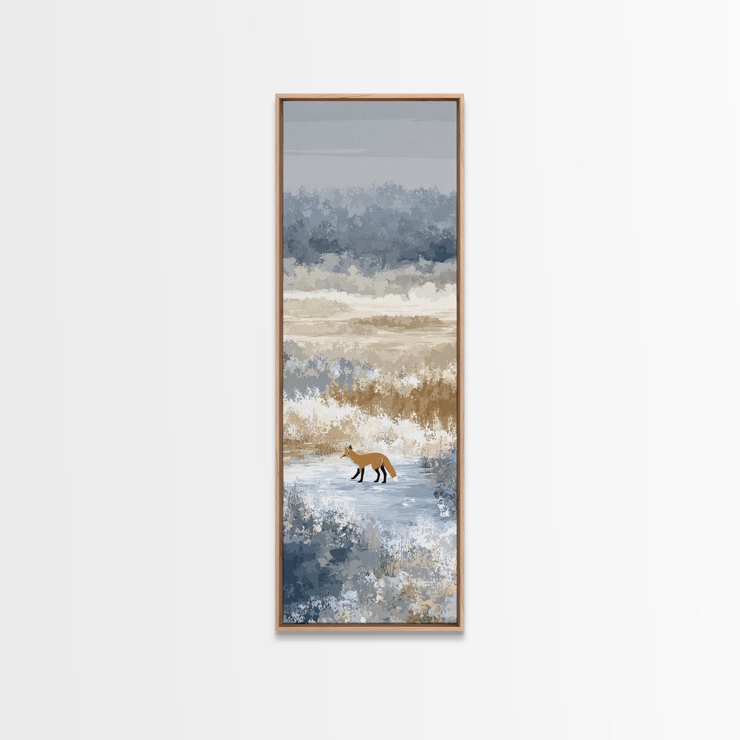 Fox Crossing a Snowy Forest Clearing Framed Canvas Print, Nature Art, Nature Wall Art, Living Room Decor, Fine Art, Nature, NAT-1x3-70