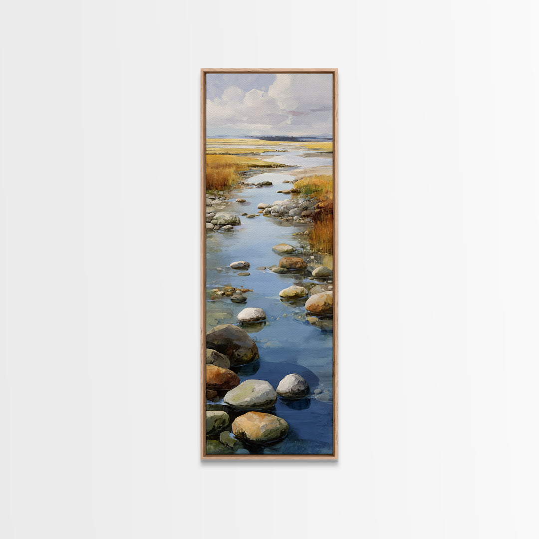 River Stones under Clear Shallow Water Canvas Print, Nature Art, Painting, Living Room Decor, Fine Art, Nature, Modern Wall Art, NAT-1x3-73