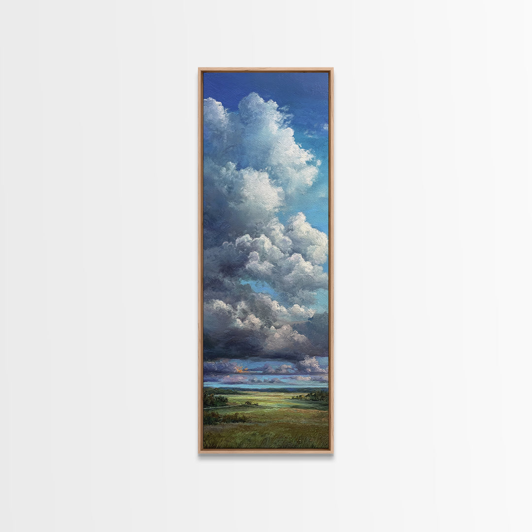 Storm Clouds over a Rolling Prairie Framed Canvas Print, Nature Art, Landscape Print, Living Room Decor, Fine Art, Nature, NAT-1x3-74