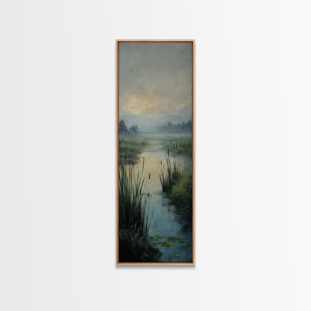 Dragonfly over a Pond with Reeds Canvas Print, Nature Art, Mountain Art, Living Room Decor, Fine Art, Nature, Minimalist Decor, NAT-1x3-78