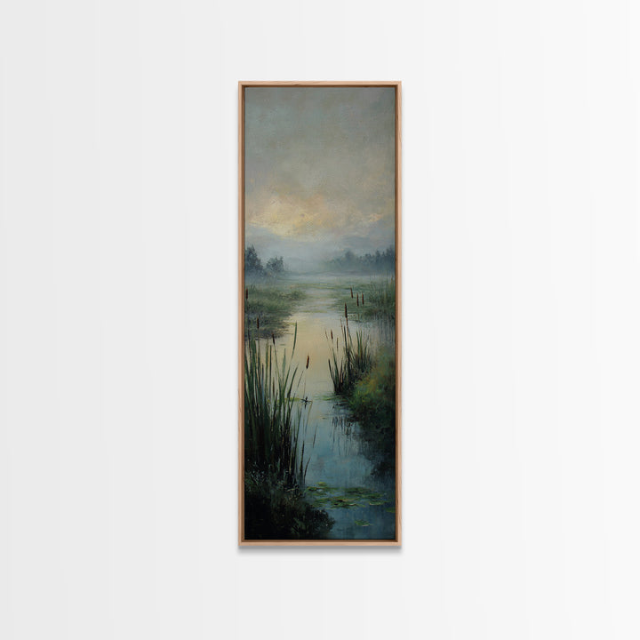 Dragonfly over a Pond with Reeds Canvas Print, Nature Art, Mountain Art, Living Room Decor, Fine Art, Nature, Minimalist Decor, NAT-1x3-78