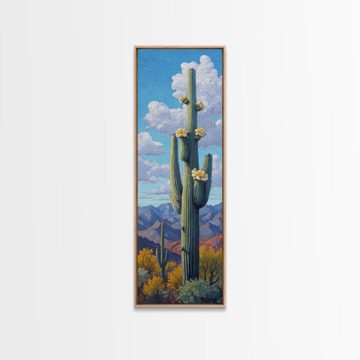 Desert Cactus Blooming After Rain Framed Canvas Print, Nature Art, Living Room Decor, Oil Painting, Nature, Ocean Art, NAT-1x3-80
