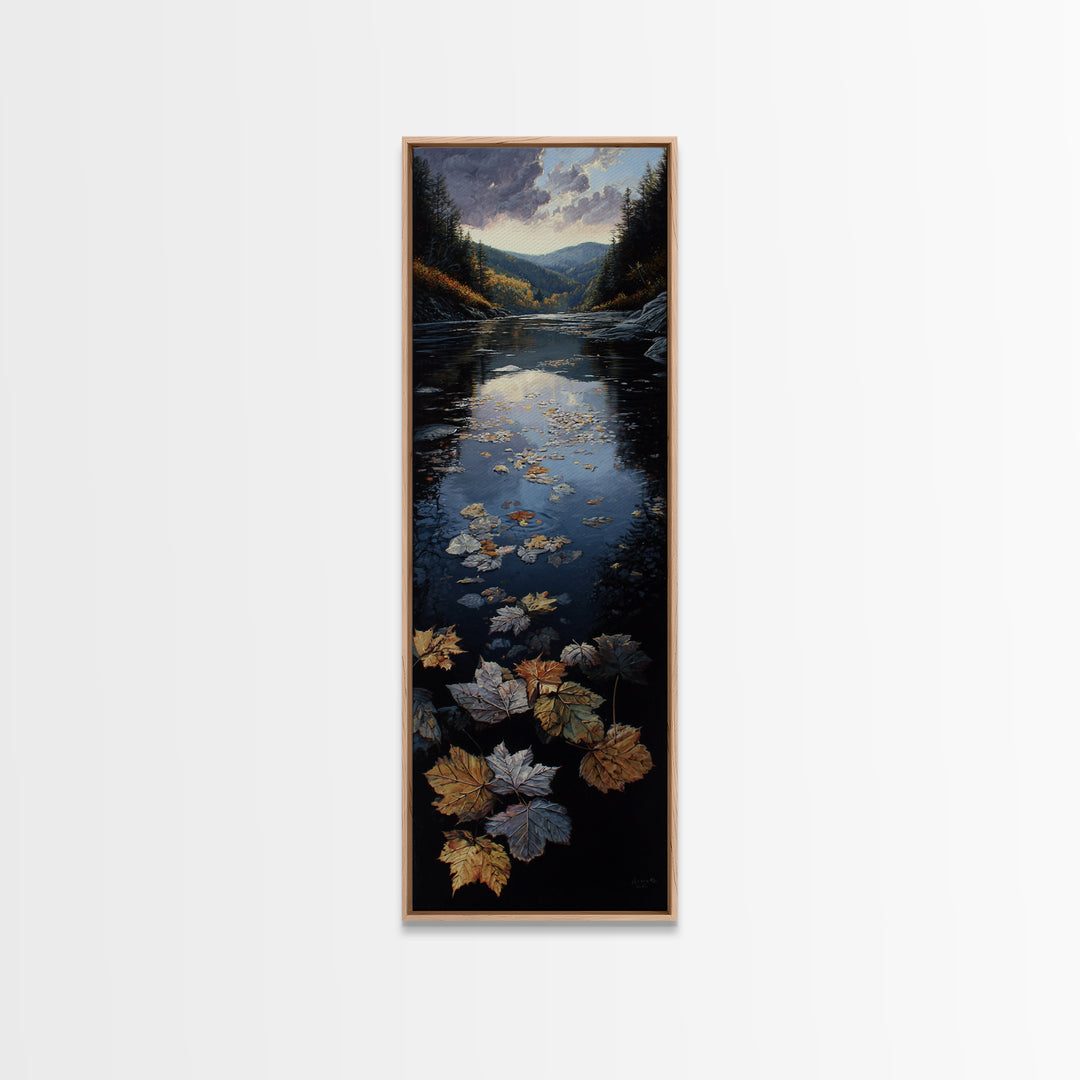 Autumn Leaves Floating on Quiet Stream Canvas Print, Nature Art, Art Print, Living Room Decor, Oil Painting, Nature, NAT-1x3-90