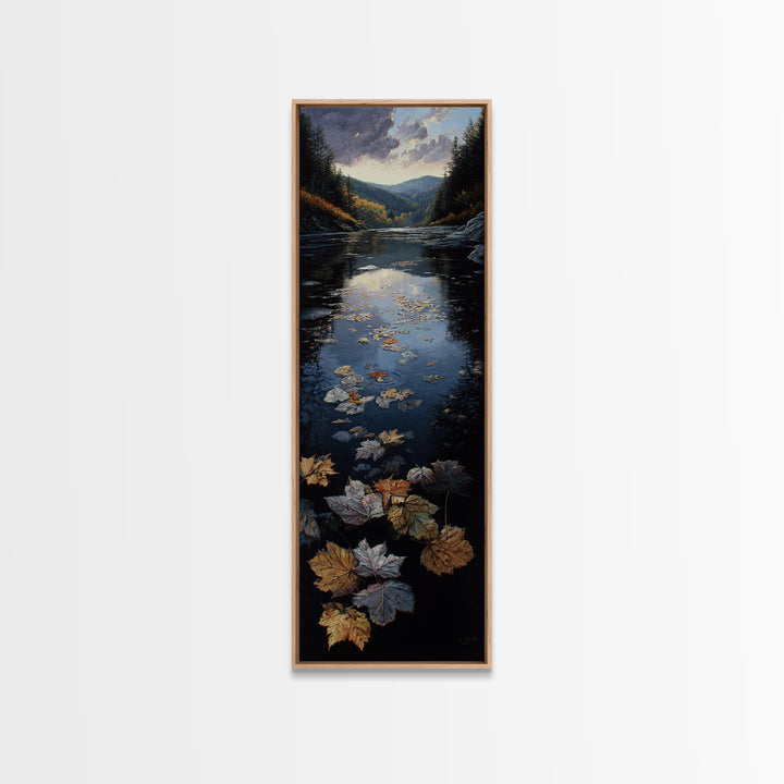 Autumn Leaves Floating on Quiet Stream Canvas Print, Nature Art, Art Print, Living Room Decor, Oil Painting, Nature, NAT-1x3-90