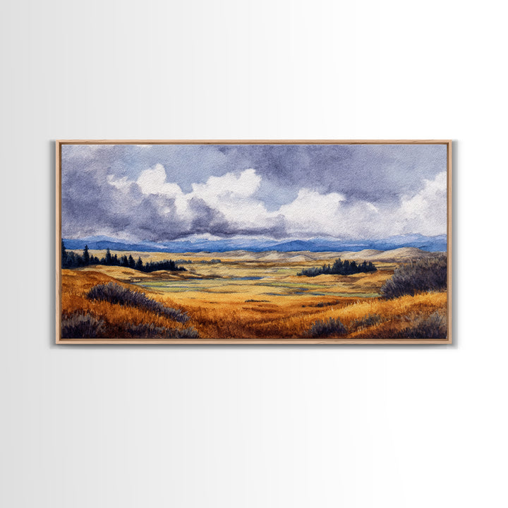 Storm Clouds over a Rolling Prairie Framed Canvas Print, Nature Art, Art Print, Living Room Decor, Fine Art, Nature, NAT-2x1-10