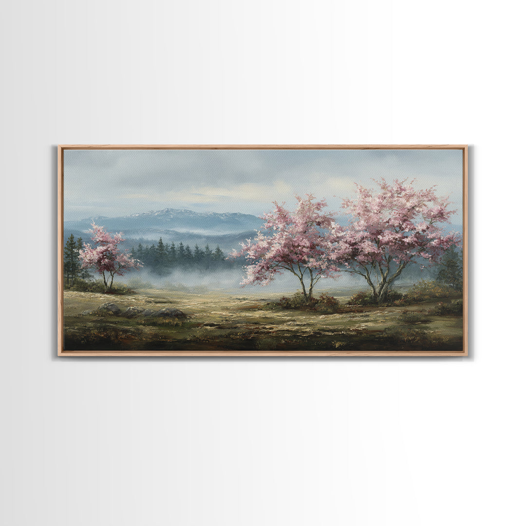 Spring Cherry Blossoms Framed Canvas Print, Nature Art, Art Print, Living Room Decor, Fine Art, Nature, Printable Wall Art, NAT-2x1-12