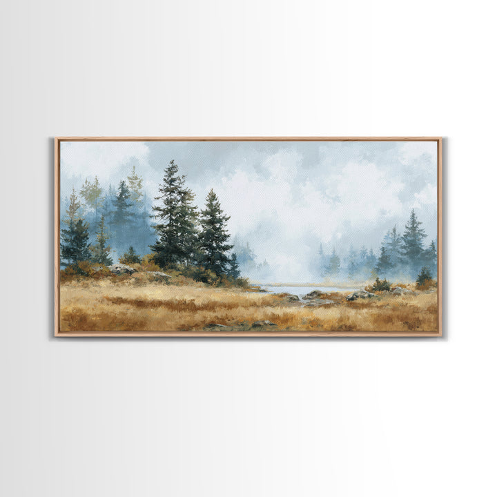 Moody Pine Forest Framed Canvas Print, Nature Art, Minimalist Decor, Living Room Decor, Fine Art, Nature, Artwork, Framed Art, NAT-2x1-13
