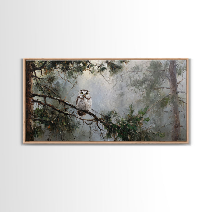 Owl in Moonlit Branches Framed Canvas Print, Nature Art, Minimalist Decor, Living Room Decor, Fine Art, Nature, Artwork, NAT-2x1-15