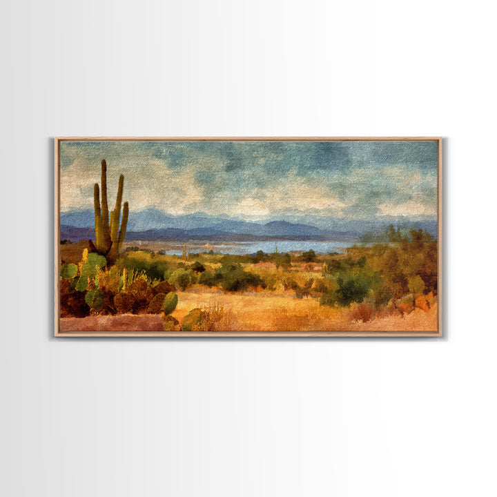 Desert Cactus Blooming After Rain Framed Canvas Print, Nature Art, Fine Art Print, Living Room Decor, Fine Art, Nature, NAT-2x1-16