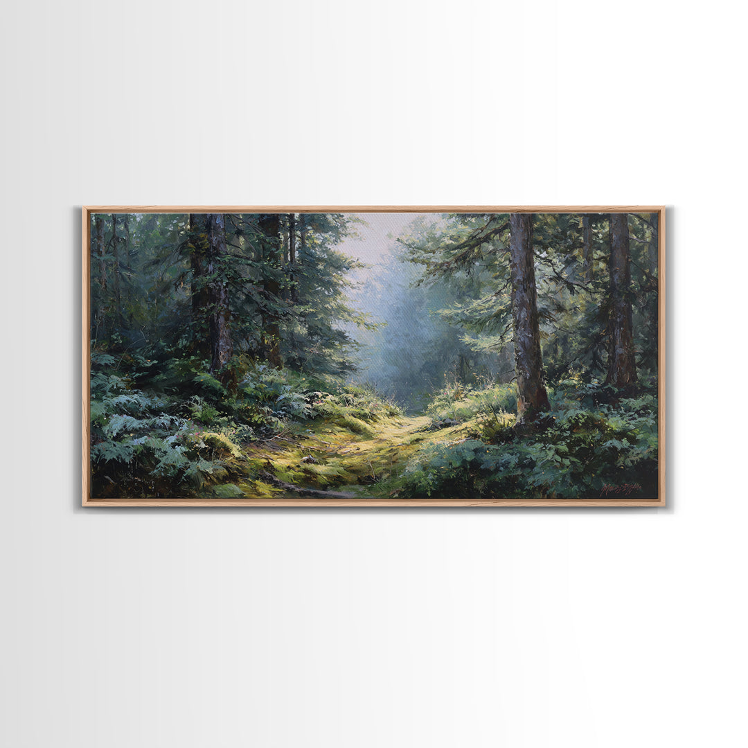 Sunlit Forest Path Canvas Print, Nature Art, Wall Art, Living Room Decor, Fine Art, Nature, Wood Wall Art, Abstract Wall Art, NAT-2x1-21