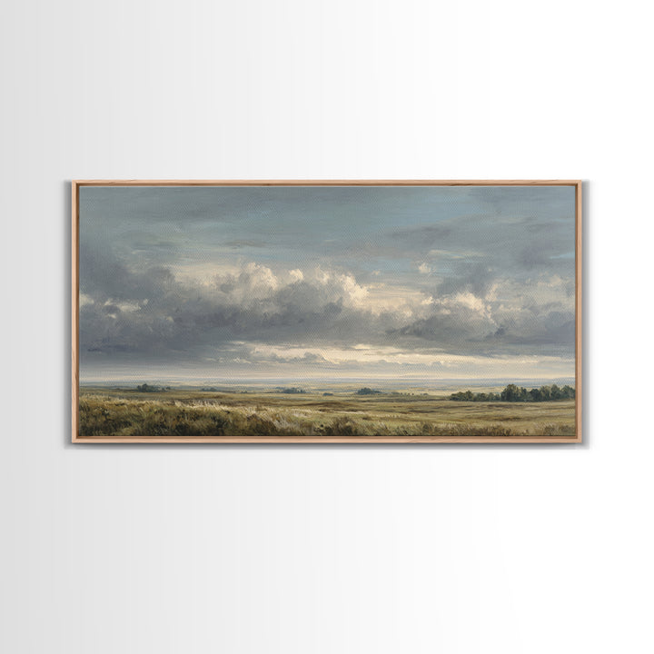 Storm Clouds over a Rolling Prairie Framed Canvas Print, Nature Art, Art Print, Living Room Decor, Fine Art, Nature, NAT-2x1-34