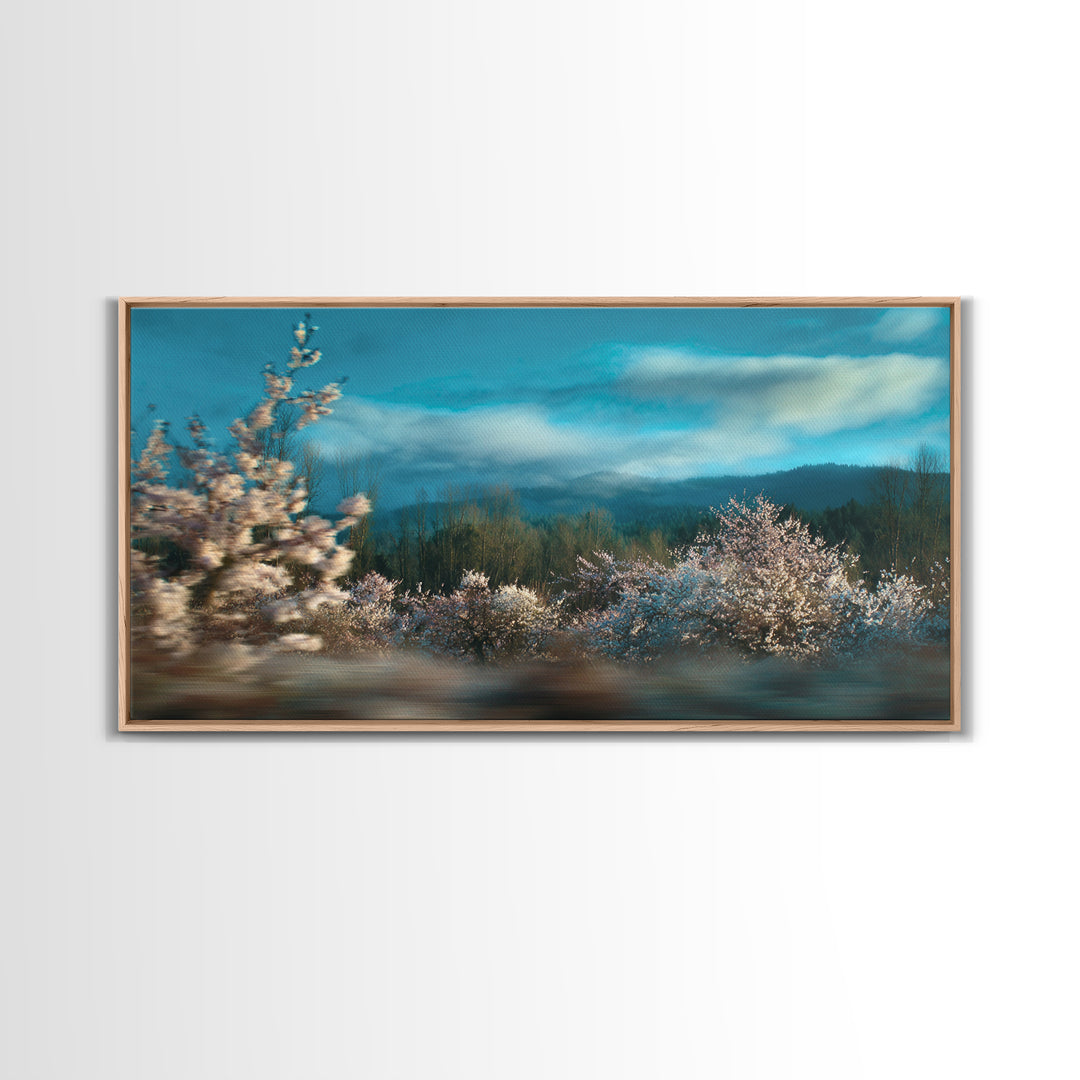 Spring Cherry Blossoms Canvas Print, Nature Art, Wall Art, Living Room Decor, Watercolor Art, Nature, Wood Wall Art, NAT-2x1-36