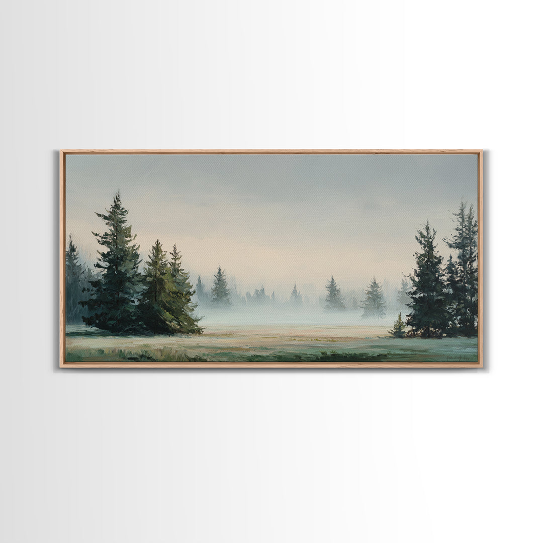 Moody Pine Forest Framed Canvas Print, Nature Art, Minimalist Decor, Living Room Decor, Fine Art, Nature, Artwork, Framed Art, NAT-2x1-37