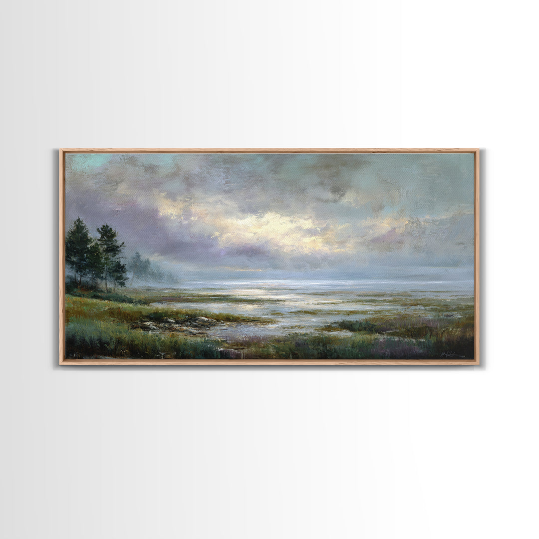 Bees Circling Lavender Blossoms Framed Canvas Print, Nature Art, Painting, Living Room Decor, Fine Art, Nature, Modern Wall Art, NAT-2x1-43