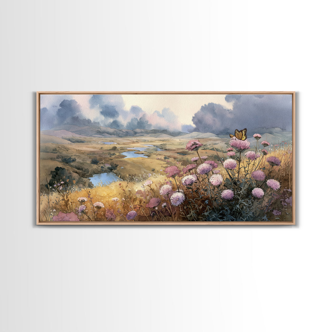 Butterfly Resting on a Blooming Thistle Canvas Print, Nature Art, Art, Living Room Decor, Fine Art, Nature, 3d Wall Art, NAT-2x1-48