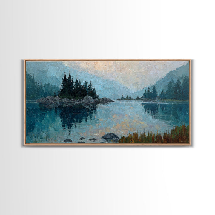 Misty Mountain Lake Canvas Print, Nature Art, Printable Wall Art, Living Room Decor, Fine Art, Nature, Living Room Wall Art, NAT-2x1-49