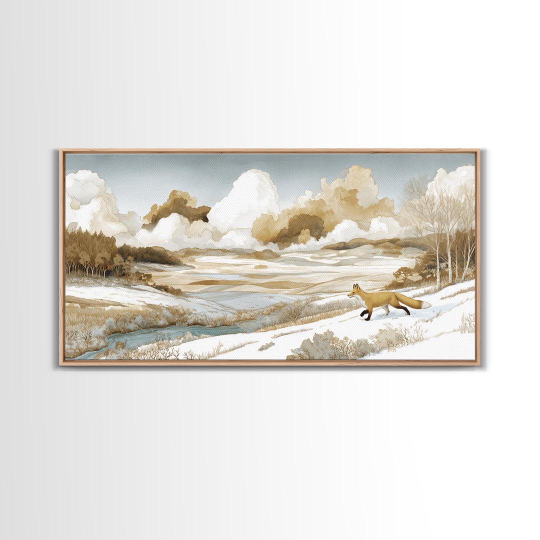 Fox Crossing a Snowy Forest Clearing Canvas Print, Nature Art, Contemporary Art, Living Room Decor, Fine Art, Nature, NAT-2x1-54