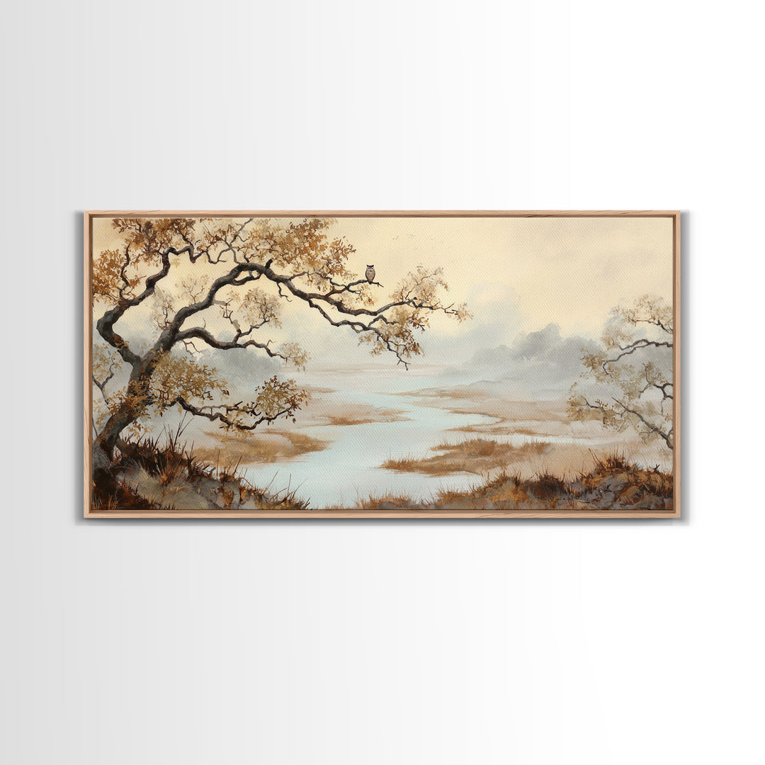 Owl in Moonlit Branches Canvas Print, Nature Art, 3d Wall Art, Living Room Decor, Watercolor Art, Nature, Nature Wall Art, NAT-2x1-63