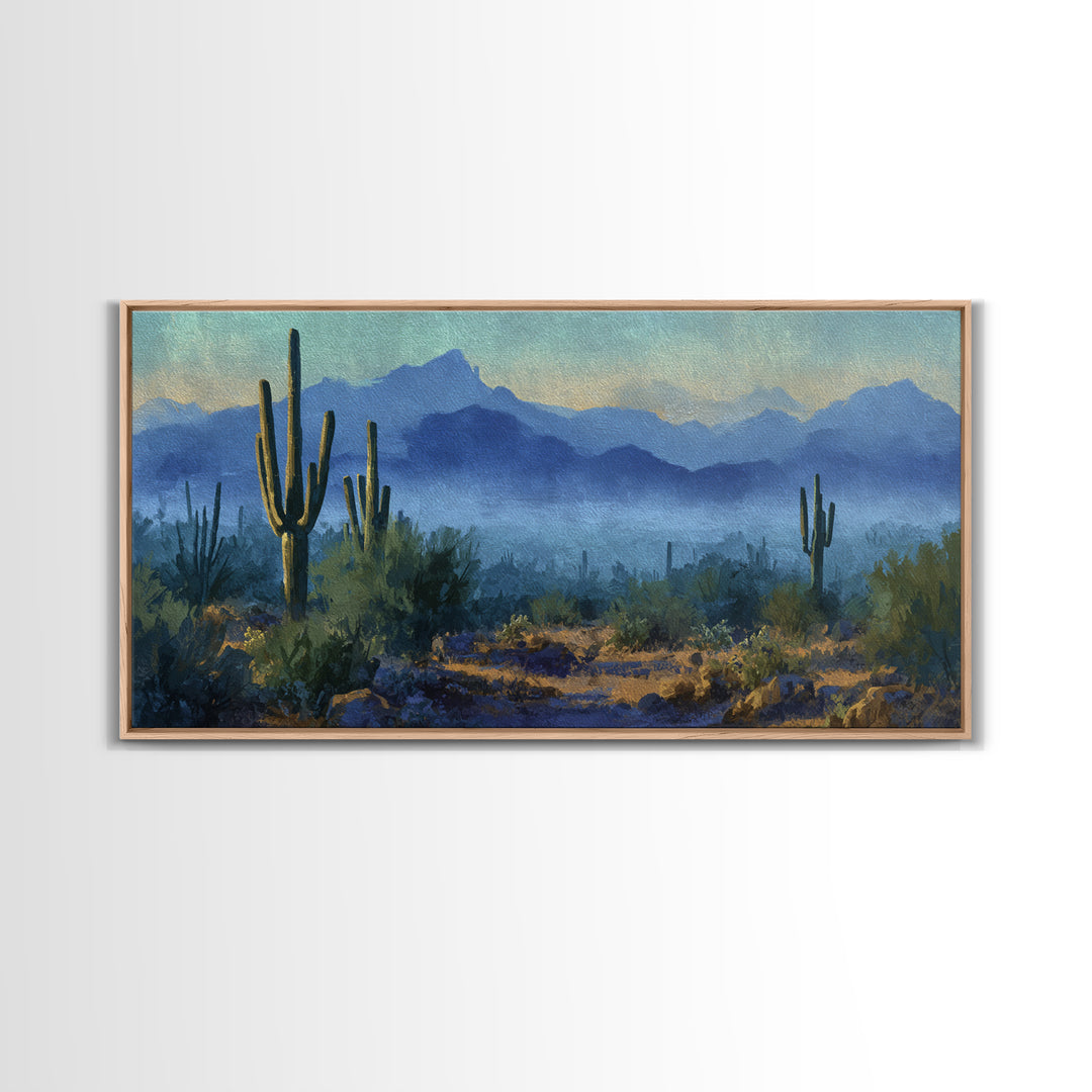 Desert Cactus Blooming After Rain Canvas Print, Nature Art, Printable Wall Art, Living Room Decor, Oil Painting, Nature, NAT-2x1-64